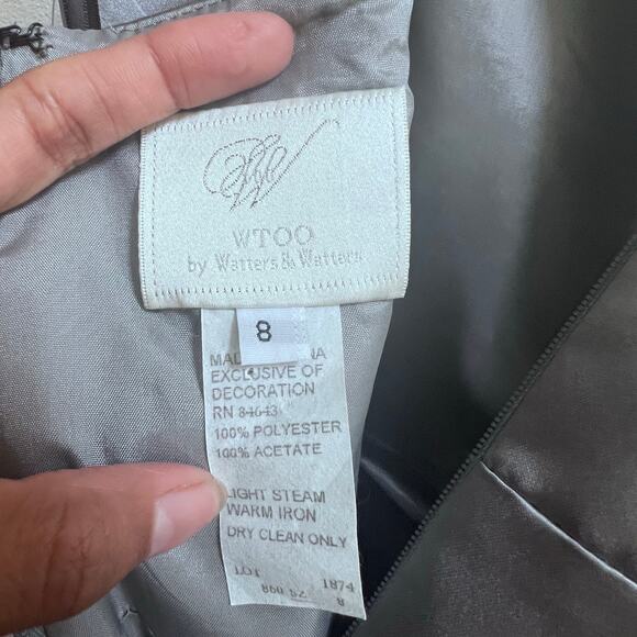 New WTOO By Watters Gray Satin A-Line Prom Flared Midi Bridesmaid Formal Dress 8 - Picture 5 of 7